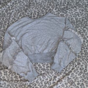Grey ruffled cropped sweatshirt